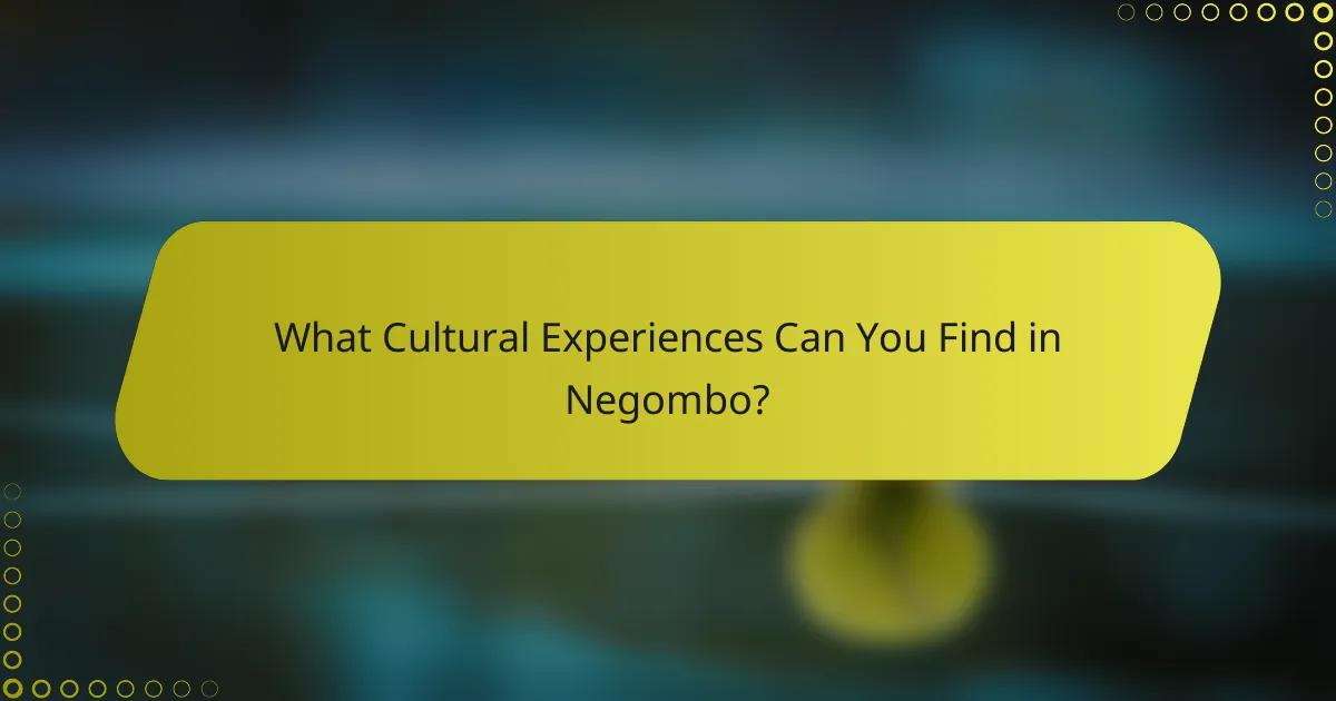 What Cultural Experiences Can You Find in Negombo?